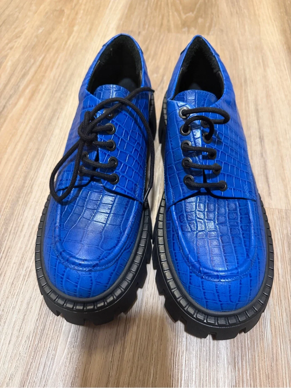 Steve Madden Madily Blue Croc Leather Chunky Platform Shoes Size 11
